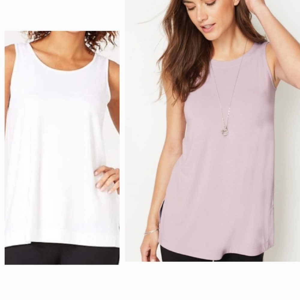 J Jill Wearever Collection Tank Top Womens  Medium White/Pink 2pc Wide Strap